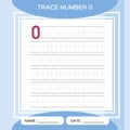 Trace number 0. Zero. Children educational game. Kids learning material. Activity For Early Years. Preschool worksheet