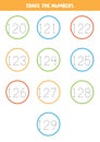 Tracing numbers from 120 to 129. Writing practice for kids. Royalty Free Stock Photo