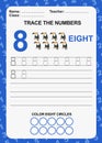 Trace and write number for children. Exercise for children to recognize the number Royalty Free Stock Photo