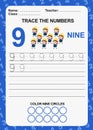Trace and write number for children. Exercise for children to recognize the number. Royalty Free Stock Photo