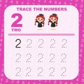 Trace and write number for children. Exercise for children to recognize the number. Royalty Free Stock Photo