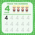 Trace and write number for children. Exercise for children to recognize the number. Royalty Free Stock Photo