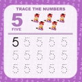 Trace and write number for children. Exercise for children to recognize the number. Royalty Free Stock Photo