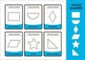 Trace Shapes. 2D Baisc Geometrical Shapes For Children. 6 Flashcards. Handwriting practice. Learning Shapes Educational