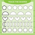 Trace the shapes. Kids education. Preschool worksheet. Basic writing. Kids doing worksheets. Fine motor skills. White