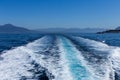 Trace tail of speed boat on water surface in the sea-nature and sport background. Royalty Free Stock Photo