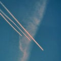 Trace of three planes in the sky