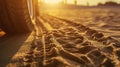 Trace of wheels on the sand Royalty Free Stock Photo