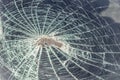 trace in the windshield from the head of the passenger of the car in an accident or collision with an obstacle. broken glass head Royalty Free Stock Photo