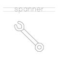 Trace word and color cartoon metallic spanner. Royalty Free Stock Photo