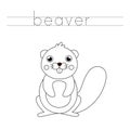 Trace word and color cute cartoon beaver.