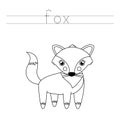 Trace word and color cute cartoon fox.