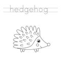 Trace word and color cute cartoon hedgehog.