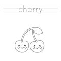 Tracing letters with cute kawaii cherry. Writing practice for kids.
