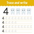 Trace and write. Handwriting practice. Learning numbers for kids. Education developing worksheet. Activity page. Game for toddlers