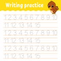 Trace and write. Handwriting practice. Learning numbers for kids. Education developing worksheet. Activity page. Game for toddlers