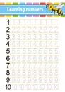 Trace and write. Handwriting practice. Learning numbers for kids. Education developing worksheet. Activity page. Game for toddlers