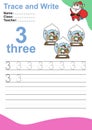 Trace and write number worksheet for children