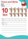 Trace and write number for children. Exercise for children to recognize the number