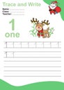 Trace and write number for children. Exercise for children to recognize the number