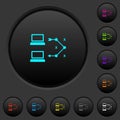 Traceroute remote computer dark push buttons with color icons