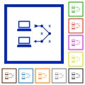 Traceroute remote computer flat framed icons