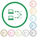 Traceroute remote computer flat icons with outlines