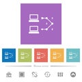 Traceroute remote computer flat white icons in square backgrounds