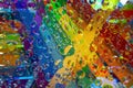 Tracery. Variegated multicolored spheres of different diameters are located on a rainbow background.