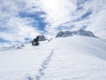 Traces of climbers` steps and their passage through a steep area