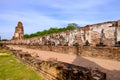 Traces of damage at Wat Mahathat Ordination Hall , Ayutthaya, Thailand December 2018 Royalty Free Stock Photo