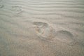 Traces of female bare feet on clean sand