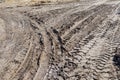 Traces of heavy vehicles in the sand Royalty Free Stock Photo