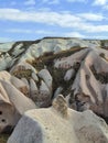 Traces of a man`s hand in the limestone rocks in Cappadocia, Turkey