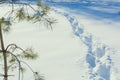 Traces of a person passing through deep snow