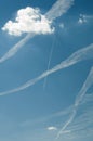 Traces of planes and clouds in the sky Royalty Free Stock Photo