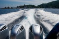 Traces of the powerful engines of a boat sailing away from the Similan Islands in the Andaman Sea. Asia, tourism, travel