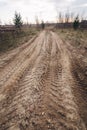 Traces of a timber truck on ground