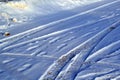 Traces of tread in snow machines Royalty Free Stock Photo