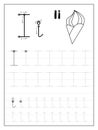 Tracing alphabet letter I. Black and white educational pages on line for kids. Printable worksheet for children textbook.