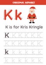 Tracing alphabet letters for kids. Christmas alphabet. J is for kris kringle.