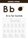 Learning English alphabet for kids. Letter B. Hand drawn bomb.