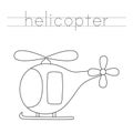 Tracing letters with cartoon helicopter. Writing practice.