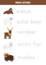 Trace the names of cute arctic animals. Handwriting practice for preschool kids Royalty Free Stock Photo