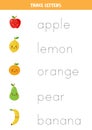 Tracing letters with cute fruits. Writing practice