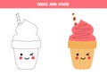 Tracing lines with cute cartoon ice cream cone.
