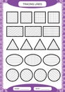 Tracing Lines. Kids education. Preschool worksheet. Basic writing. Kids doing worksheets. Fine motor skills. Purple Royalty Free Stock Photo