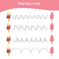 Tracing Lines Game Summer Edition. Worksheet activity for preschool kids.