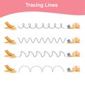 Tracing Lines Game Summer Edition. Worksheet activity for preschool kids. Preschool Education.