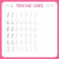 Tracing lines. Worksheet for kids. Trace the pattern. Basic writing. Preschool or kindergarten worksheets. Working pages for child